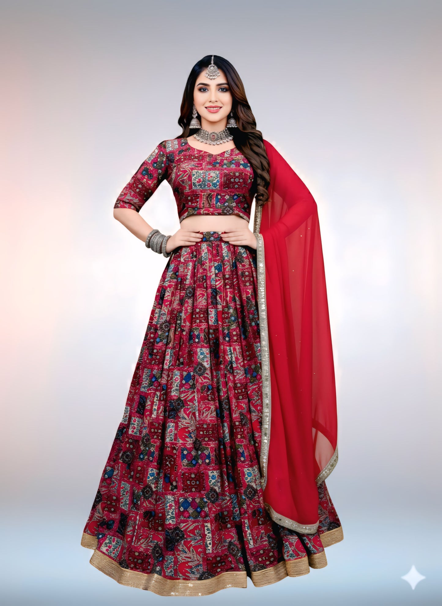 Designer Navratri Lehenga Choli with Elegant Lace-Up Back & Dupatta