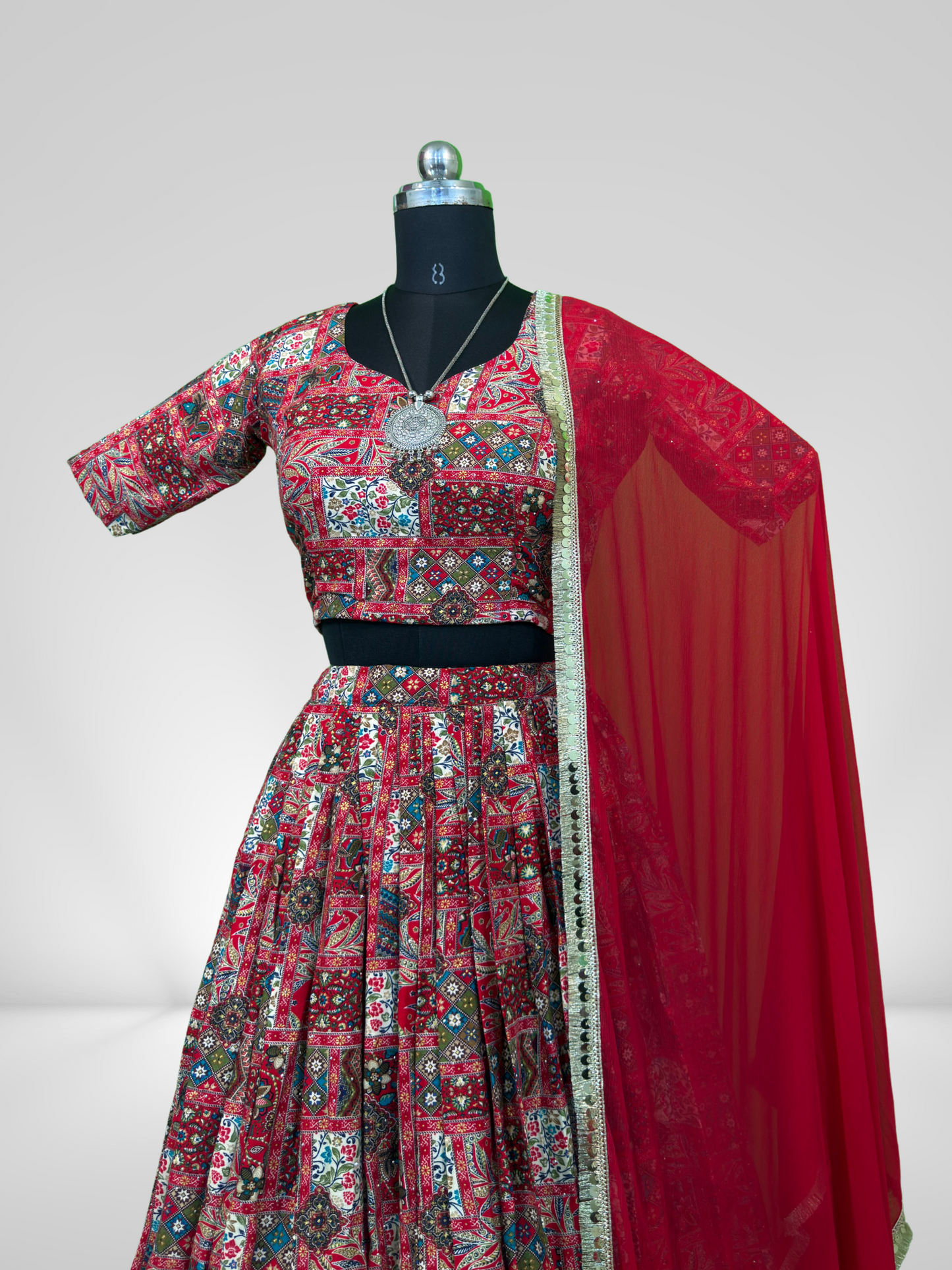 Designer Navratri Lehenga Choli with Elegant Lace-Up Back & Dupatta