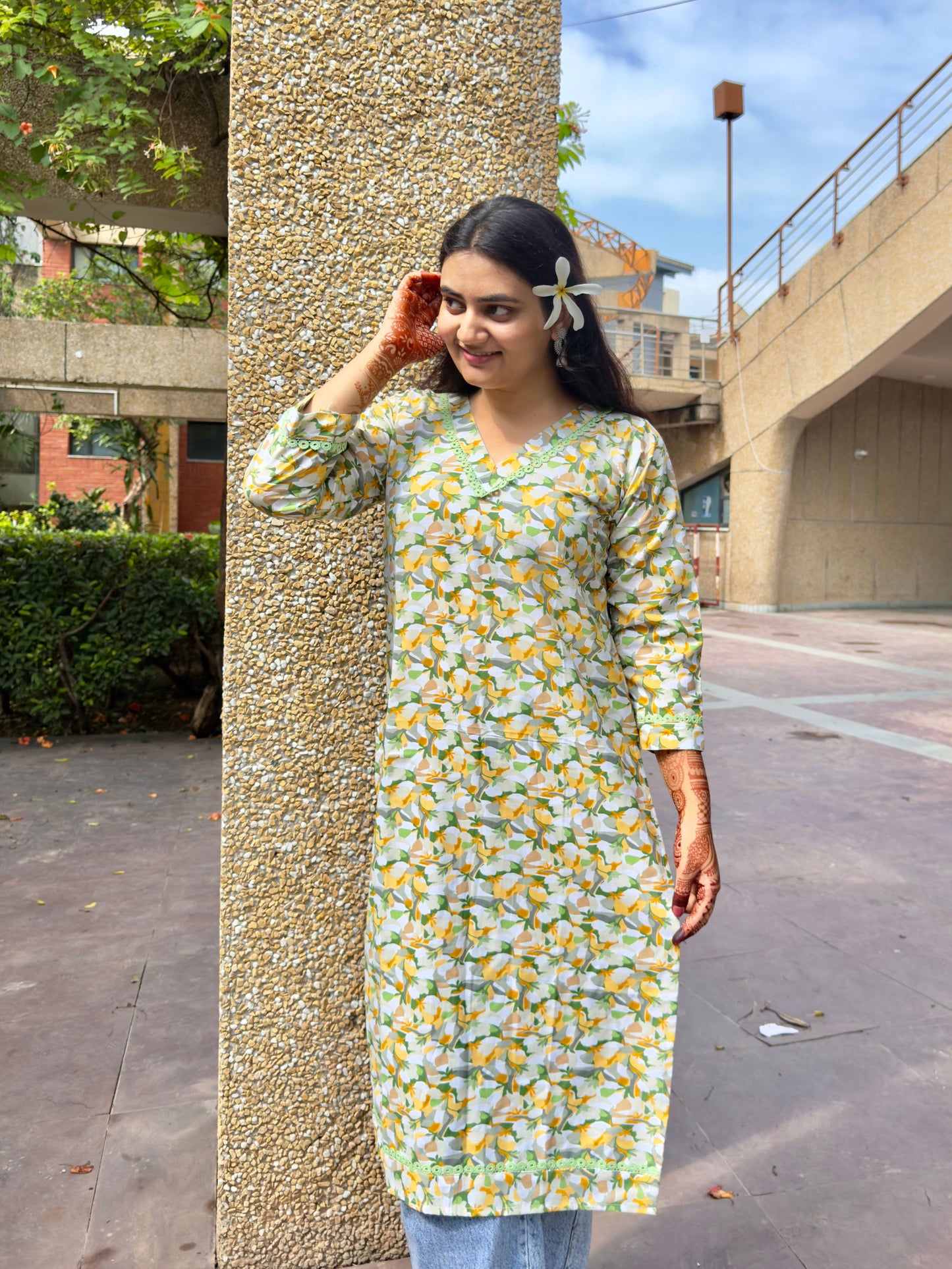 Lemon Print Straight Kurti for Women – Summer Casual Ethnic Wear
