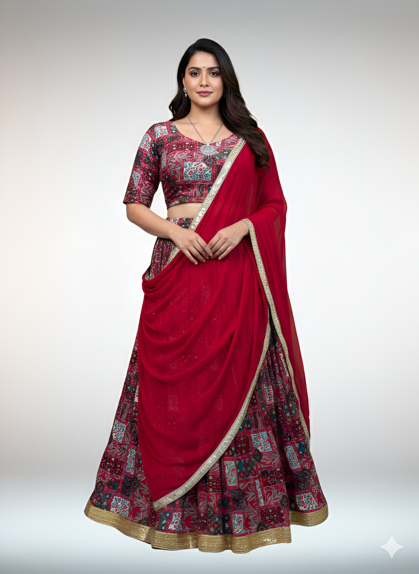 Designer Navratri Lehenga Choli with Elegant Lace-Up Back & Dupatta