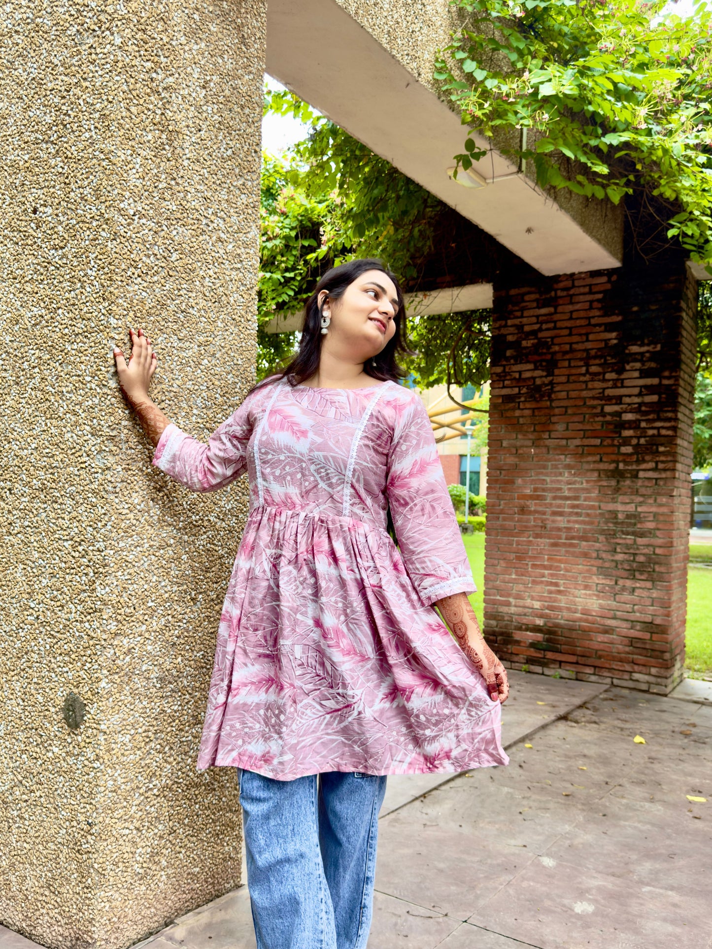 Pink Printed Peplum Kurti for Women – Stylish Casual Ethnic Wear
