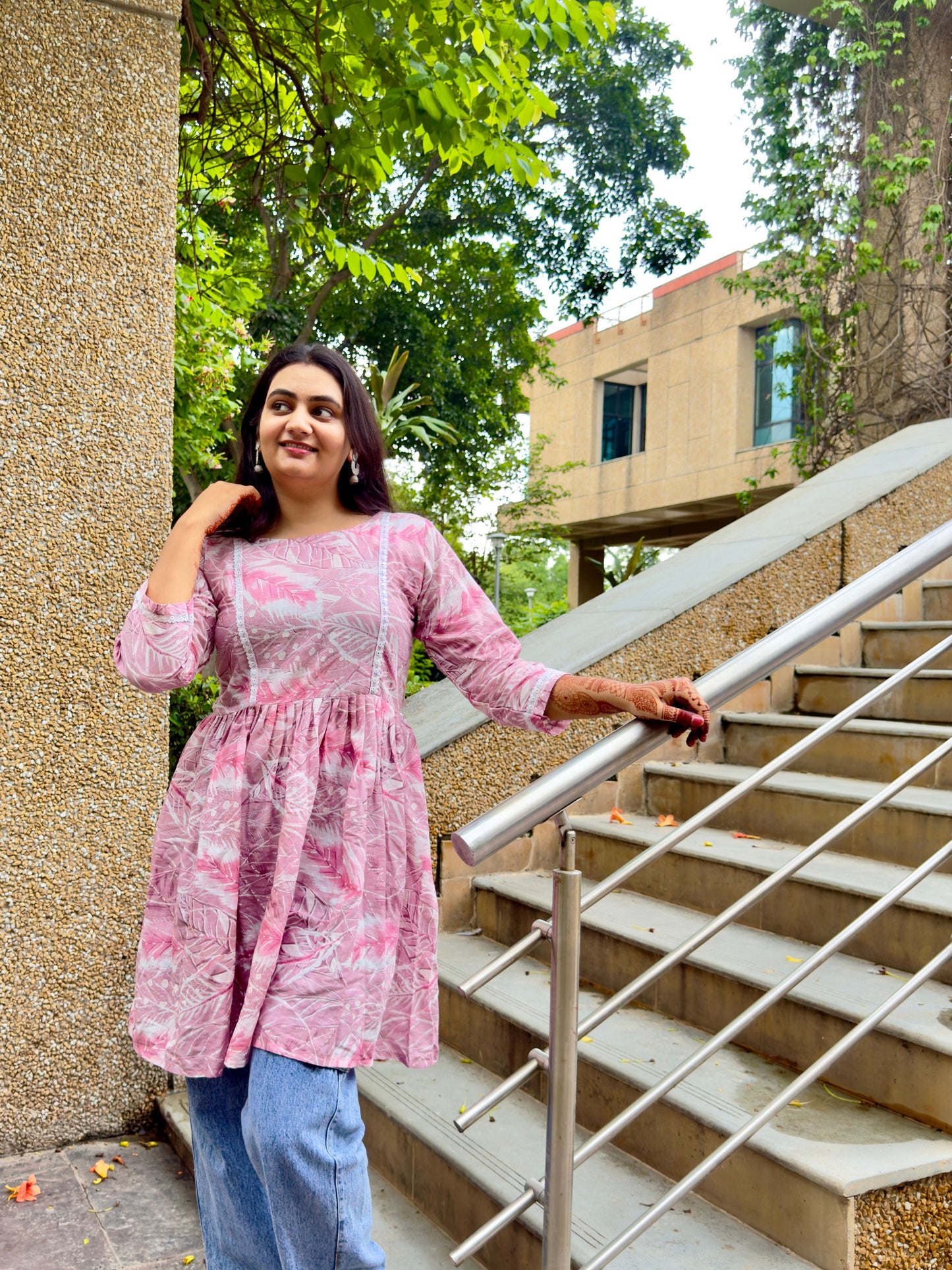 Pink Printed Peplum Kurti for Women – Stylish Casual Ethnic Wear