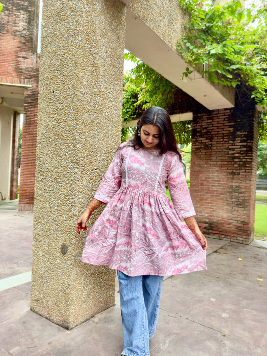 Pink Printed Peplum Kurti for Women – Stylish Casual Ethnic Wear